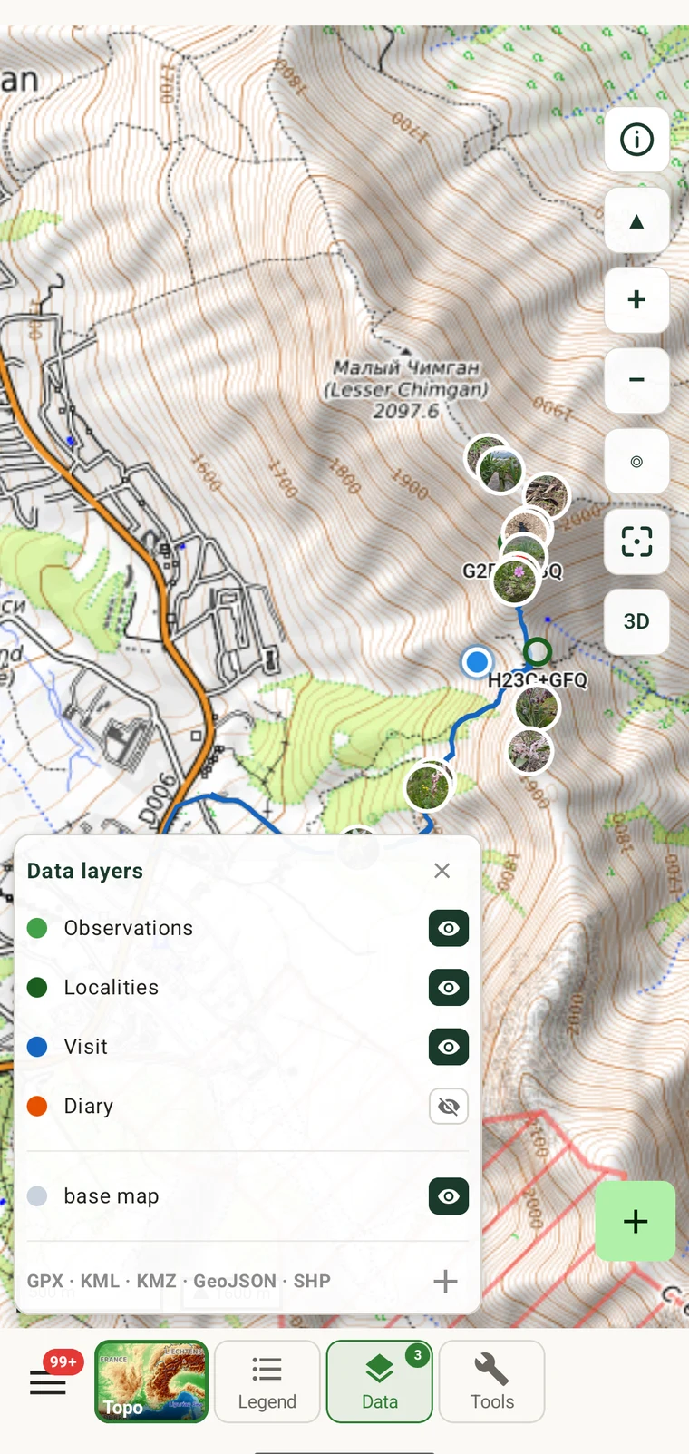 Map data layers panel