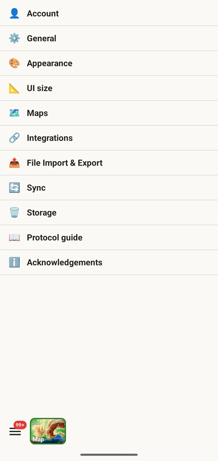 EarthCape settings screen with the Language entry