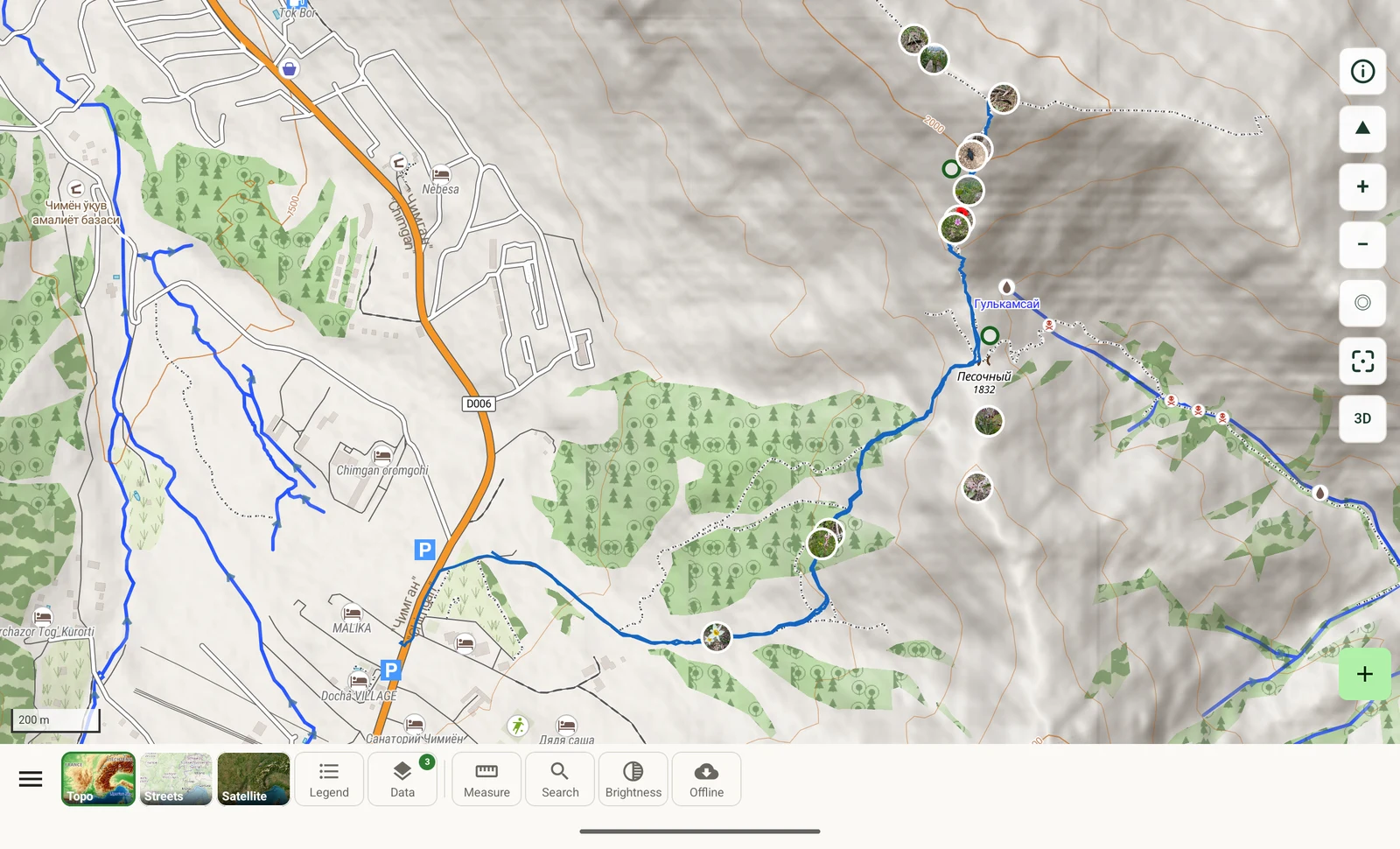Wide topographic map with the full map toolbar inline on the map