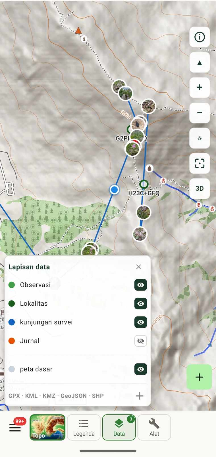 Panel lapisan data peta