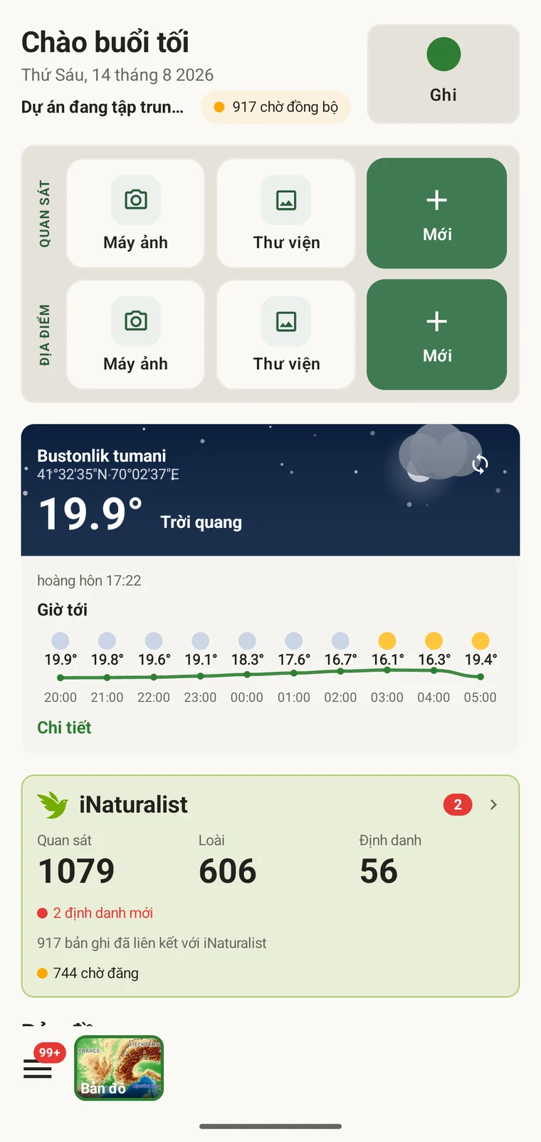 EarthCape home dashboard in Vietnamese