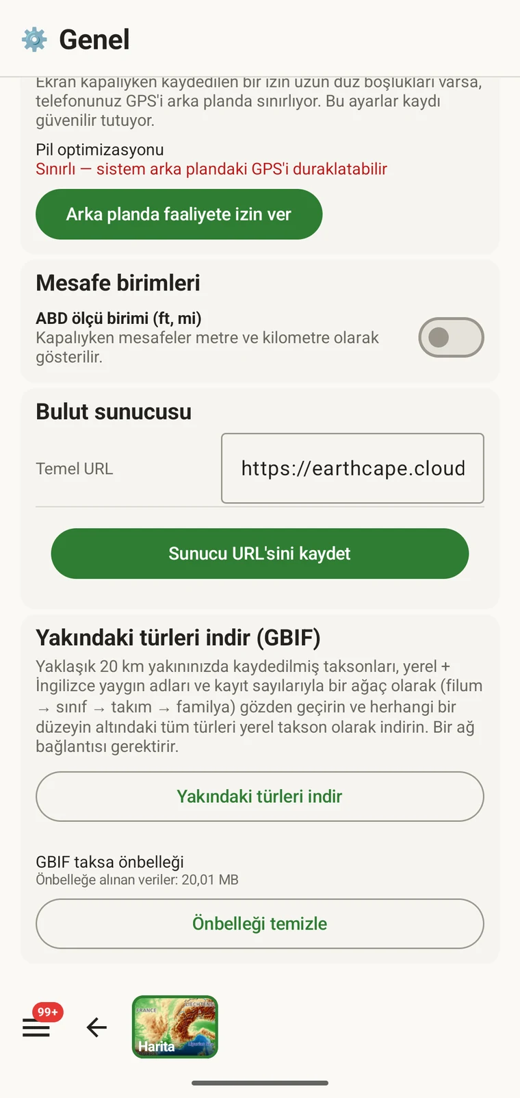 Download nearby species (GBIF) card under Menu → Admin → General
